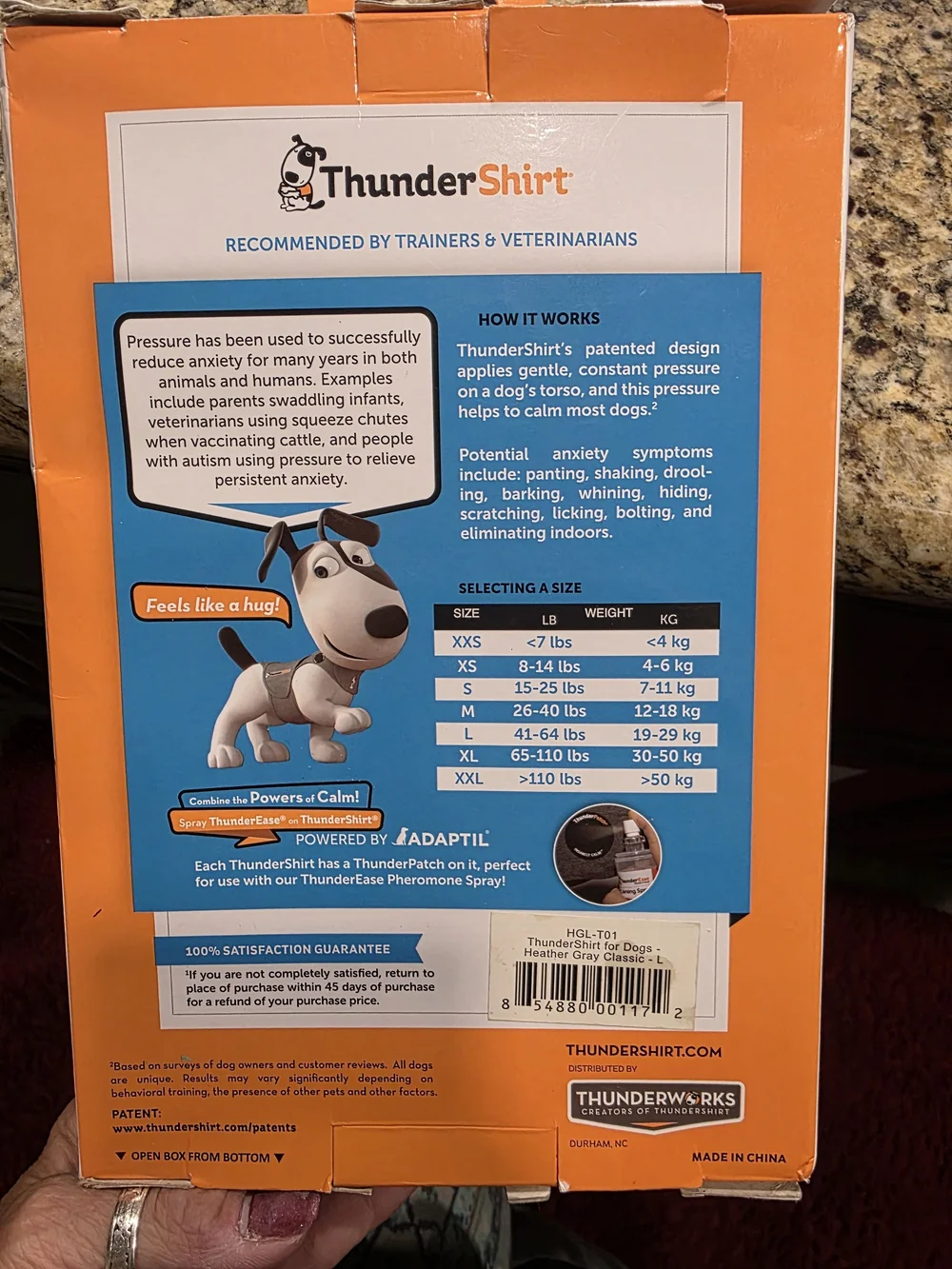 ThunderShirt Solid Gray Anxiety Relief Dog Wrap - Large
